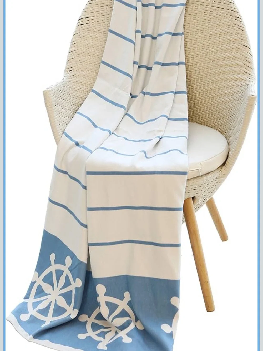 Mika Home Nautical Reversible Blue Bamboo Fiber Oversized Throw Blanket 50”x70”